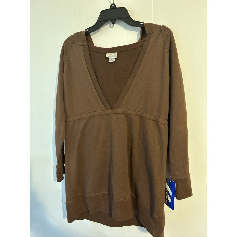 ProSpirit Womens XL Brown Deep V-Neck Hooded Pullover Tunic Sweatshirt NWT 2005